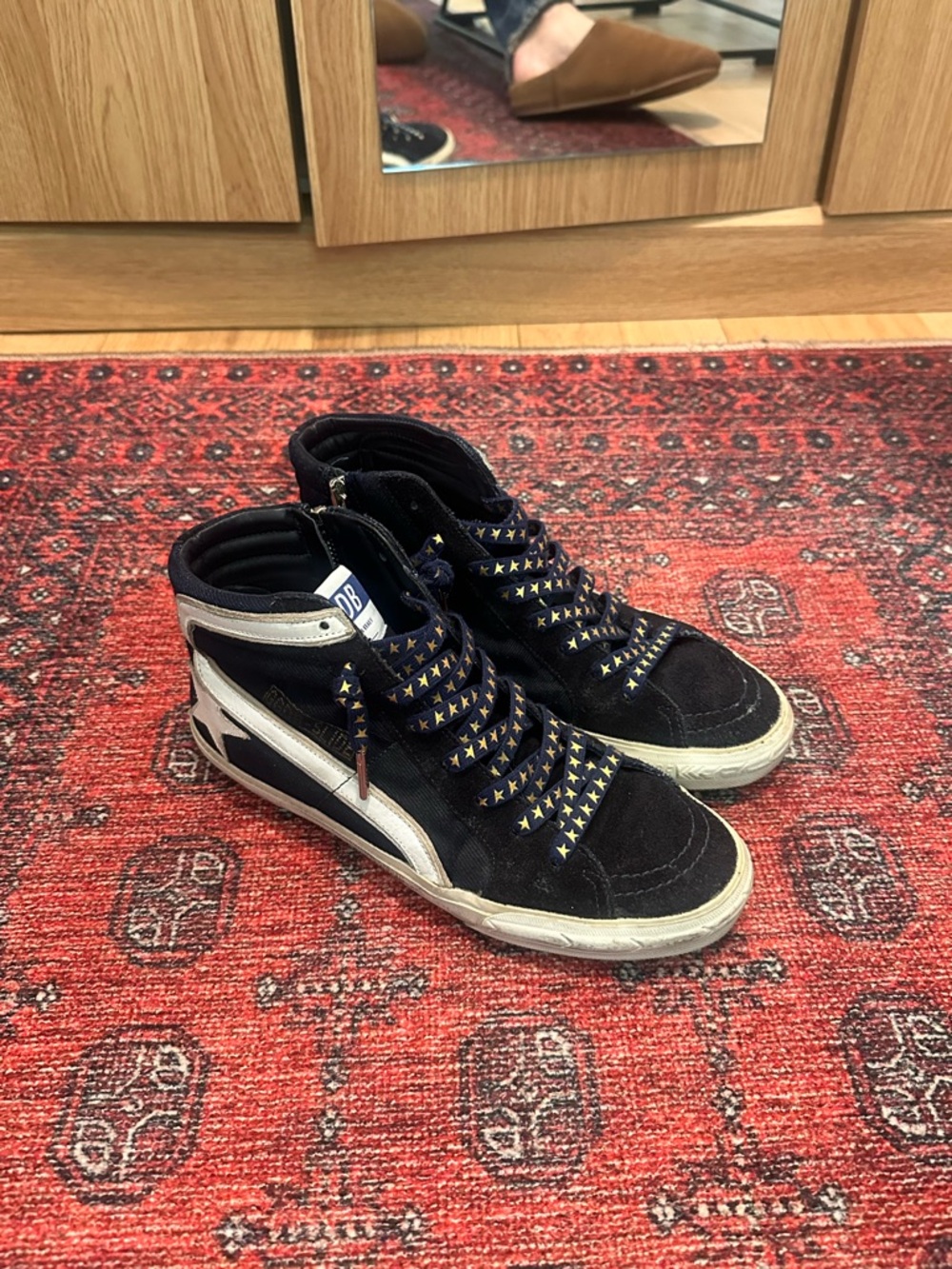 Golden Goose Black and White High-Top Sneakers with Gold Star Studs